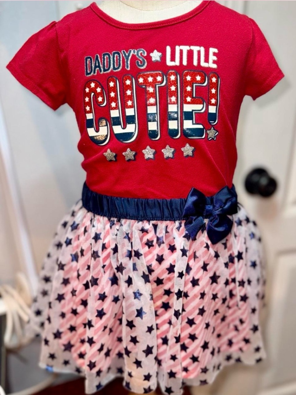 Girls Red 'Daddy's Little Cutie' Star Tulle Skirt Outfit